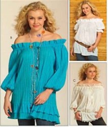 5401 MCCALLS OFF SHOULDER PEASANT TOPS, TIE BELT PATTERN 10-18 OR 18W-24W CHOICE UNCUT